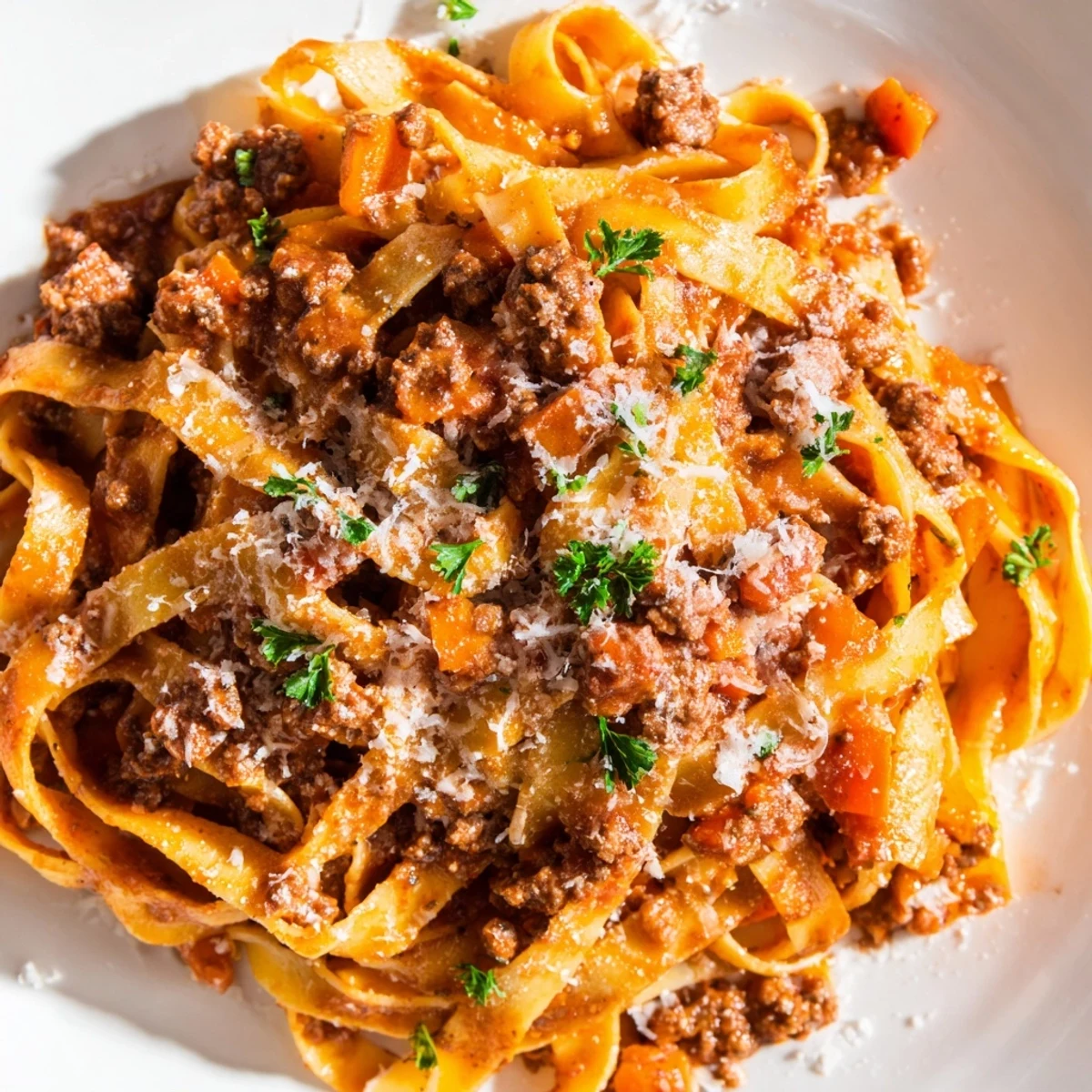 Slow Cooker Ragu Sauce simmering with rich red wine and tomatoes, ready to ladle over pasta.