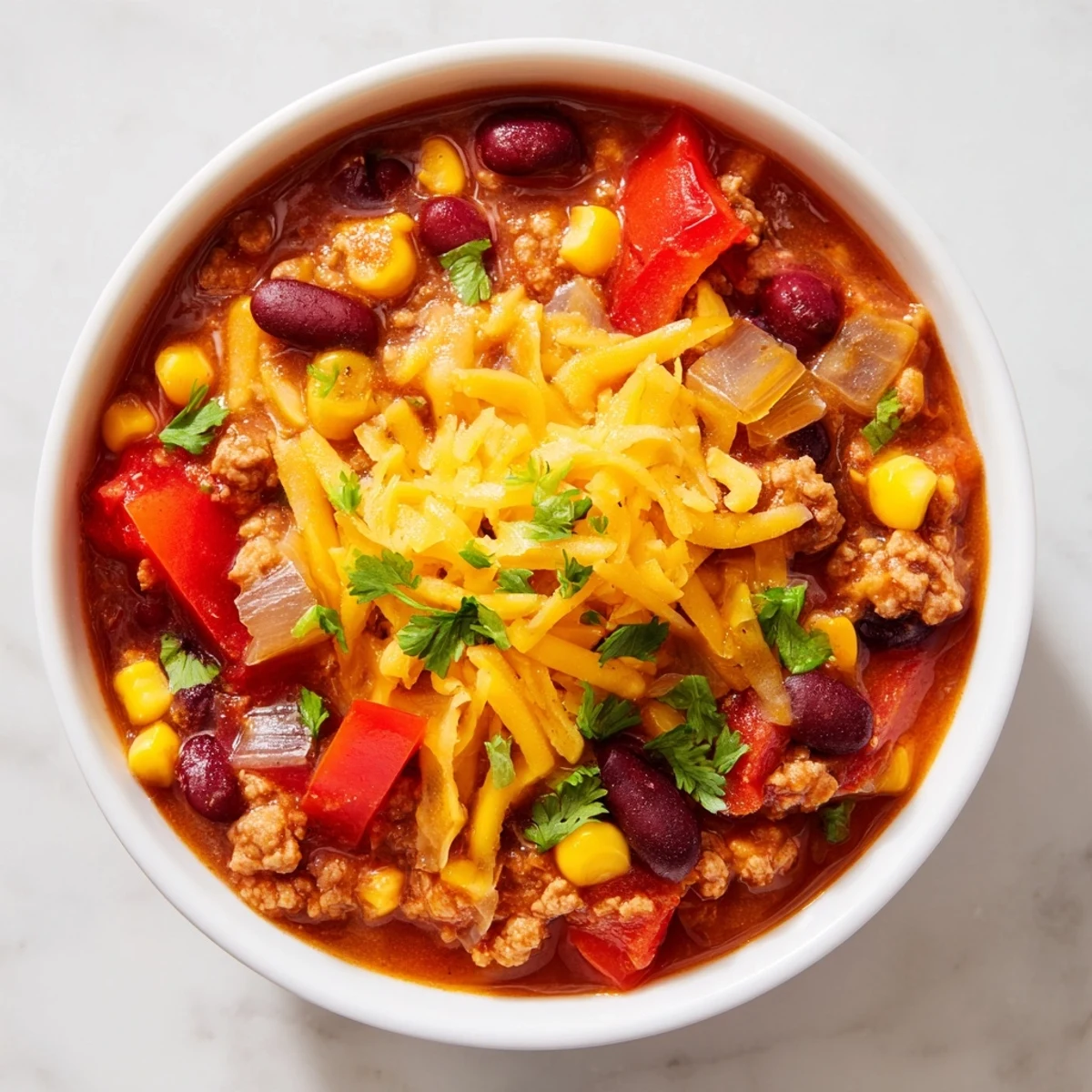 Turkey Chili served in a rustic bowl with a dollop of sour cream.