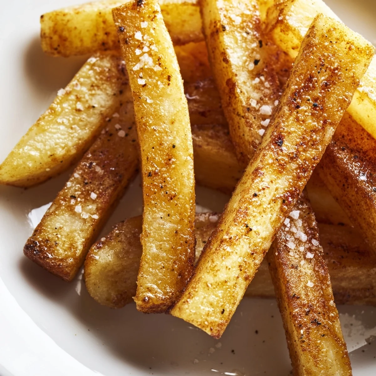Freshly baked Crispy Oven Baked Fries with Sea Salt piled high on a rustic serving platter, ready to dip.