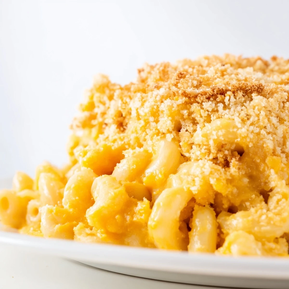 Golden-brown Butternut Squash Macaroni Cheese bubbling in a ceramic baking dish with a crispy panko topping.