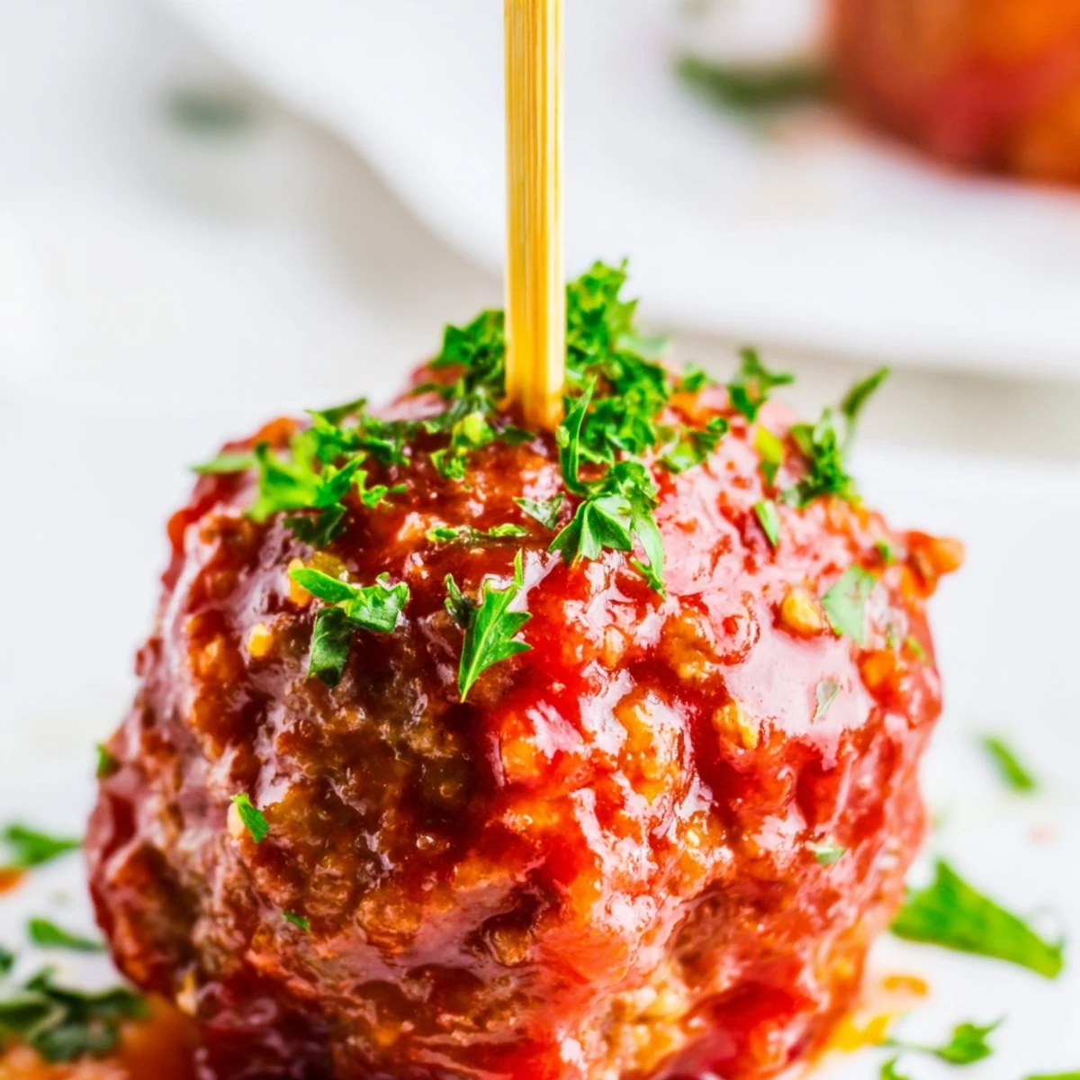 Tender baked beef appetizer meatballs served on a platter with toothpicks for party sharing.