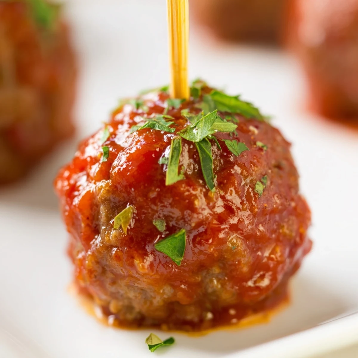 Savory beef appetizer meatballs glazed in a sweet tomato sauce, paired with a glass of red wine.