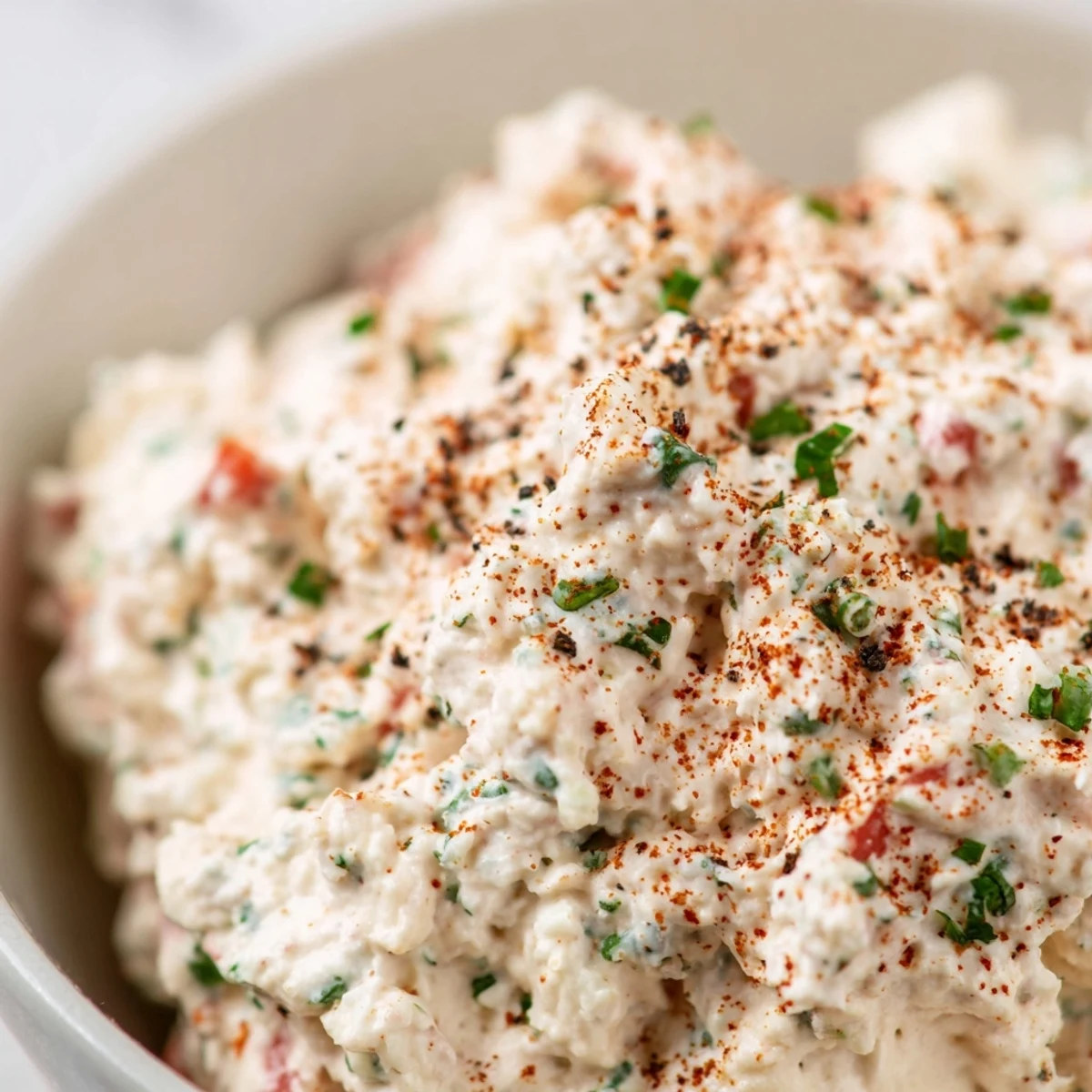 This creamy appetizer dip features a velvety, smooth texture, garnished with parsley and ready for a gluten-free cracker scoop.