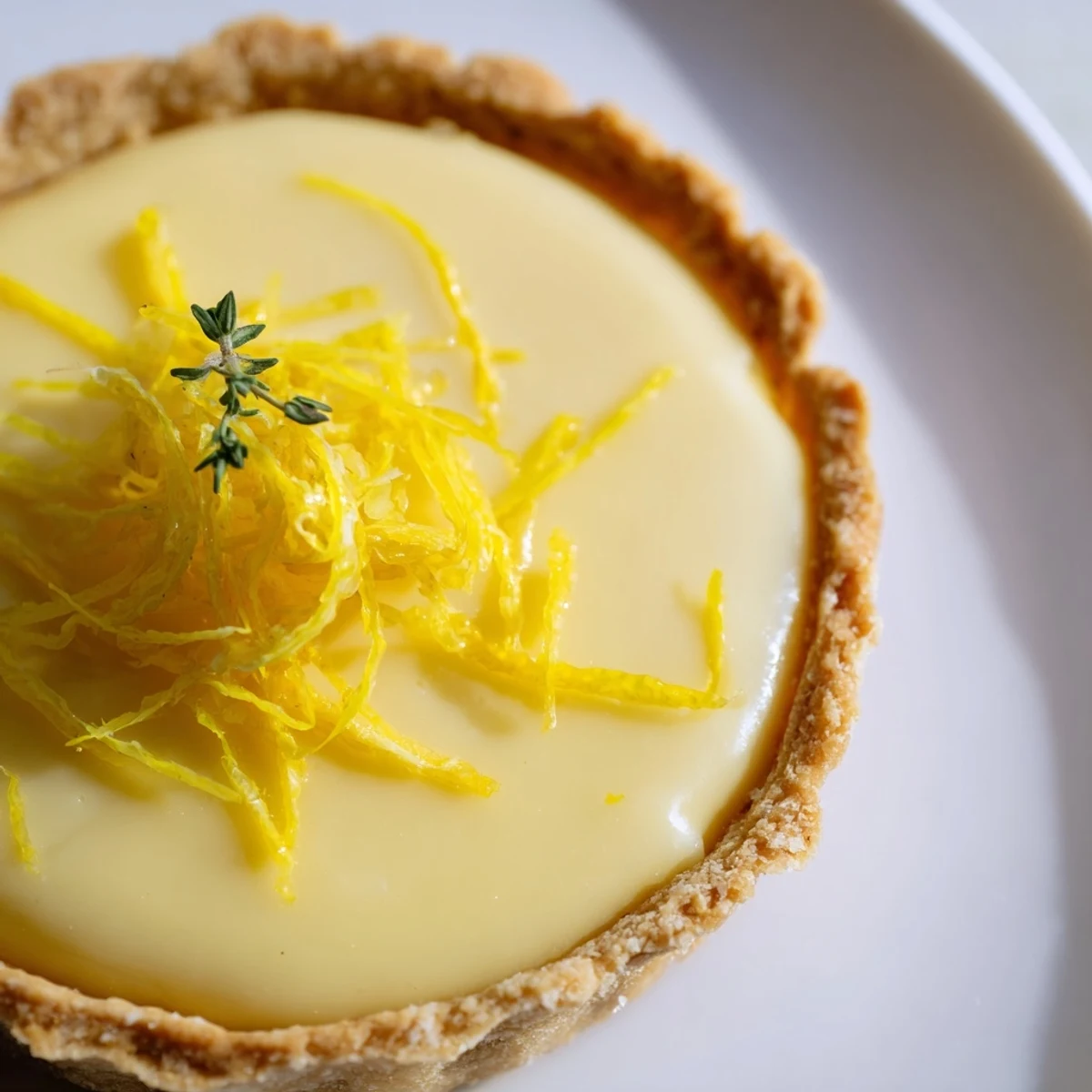 Eight mini Lemon Appetizer Tarts with bright zest and fresh herbs on a rustic wooden board.
