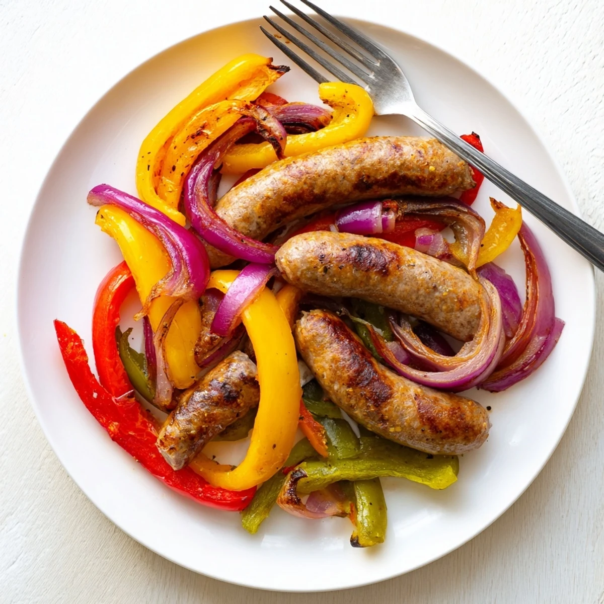 Juicy sheet pan sausage and peppers served hot from the oven, garnished with fresh parsley and ready for hoagie rolls.