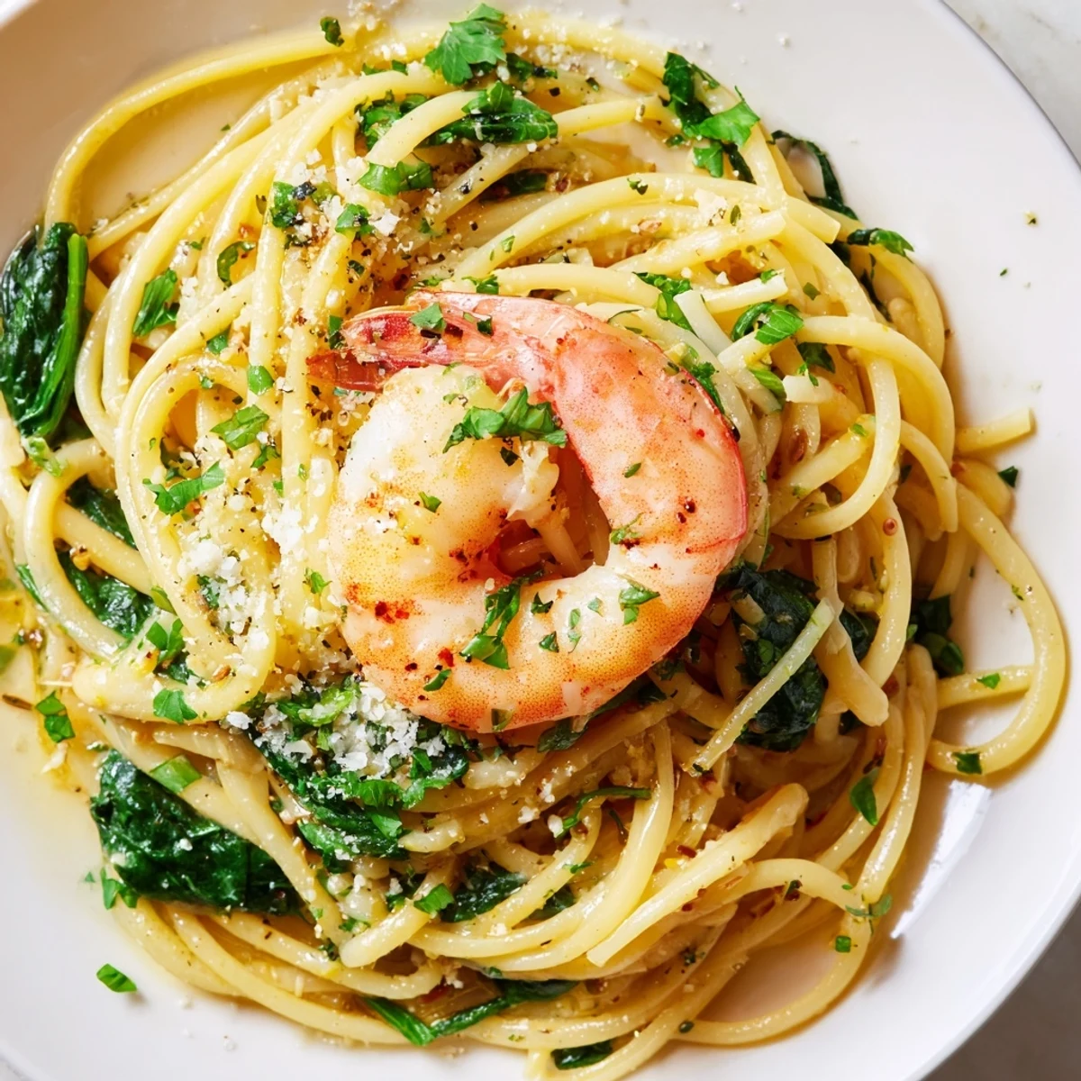Shrimp sautéed in garlic and lemon zest tossed with spinach in this fresh Lemon Garlic Shrimp Pasta.