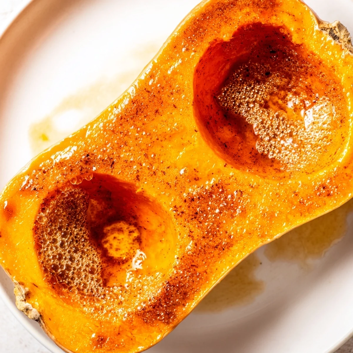 Warm Roasted Squash with Brown Sugar Butter served straight from the oven on a baking sheet.
