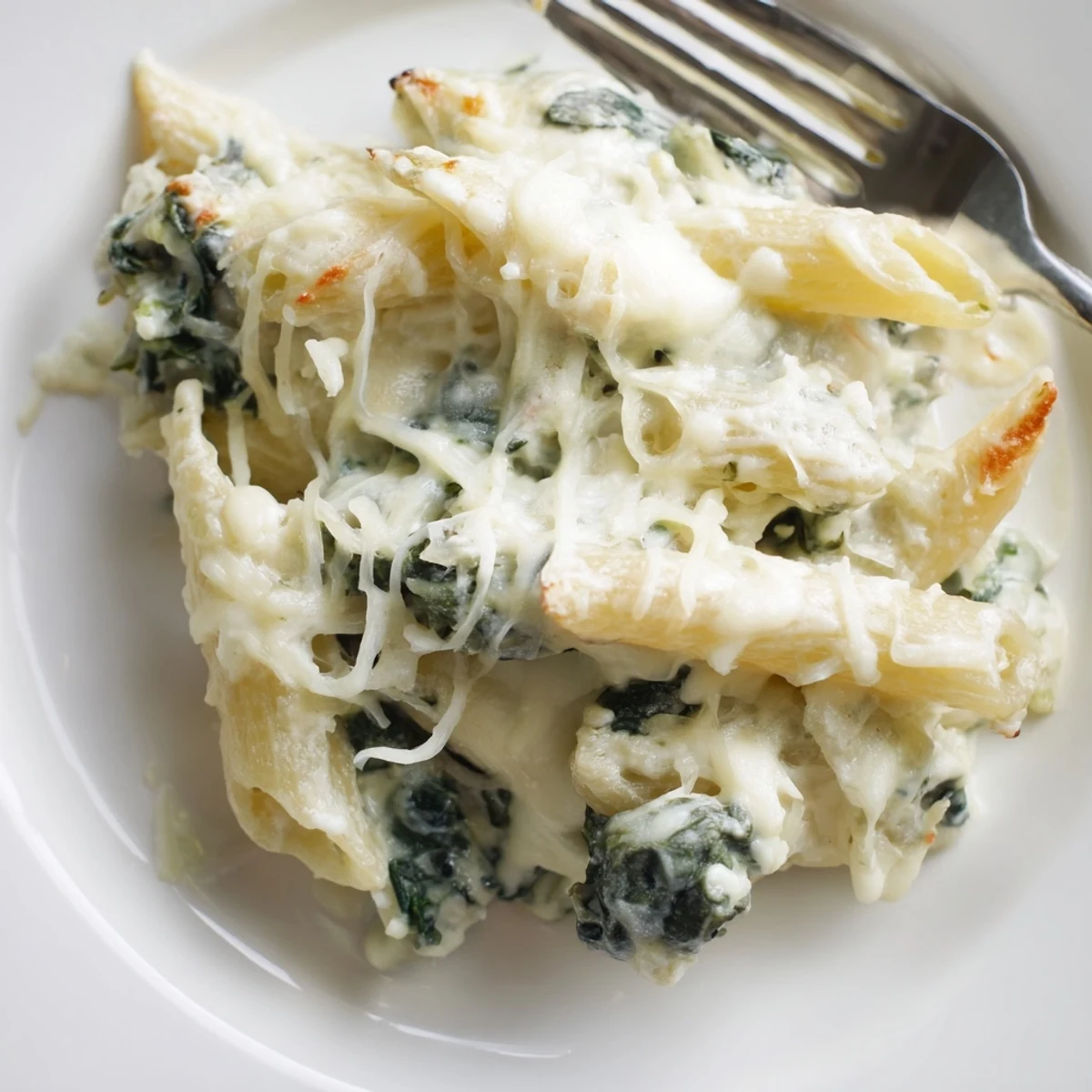 Fresh spinach and creamy cheese sauce coat every penne noodle inside this hearty Creamy Spinach and Cheese Pasta Bake.