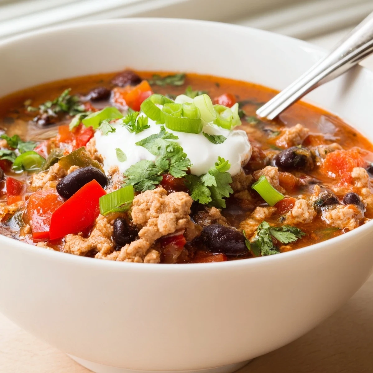 Serve this easy turkey chili with black beans over rice or with crusty cornbread, garnished with a dollop of sour cream.