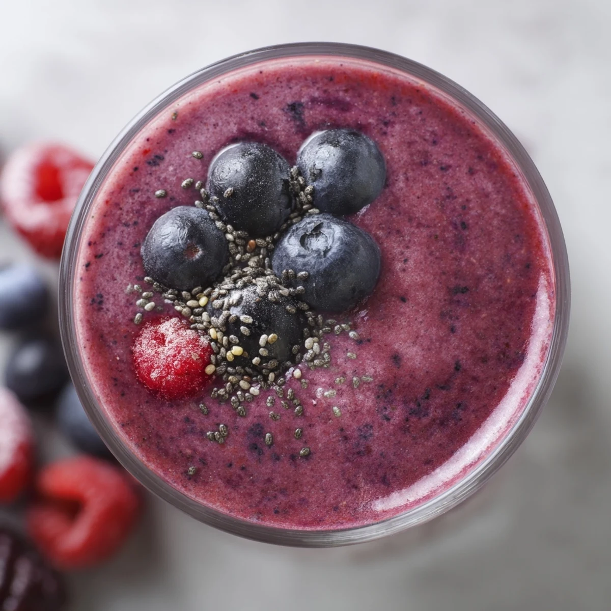 This thick, creamy Winter Berry Smoothie is poured into a tall glass, ready for a refreshing, immune-boosting breakfast.