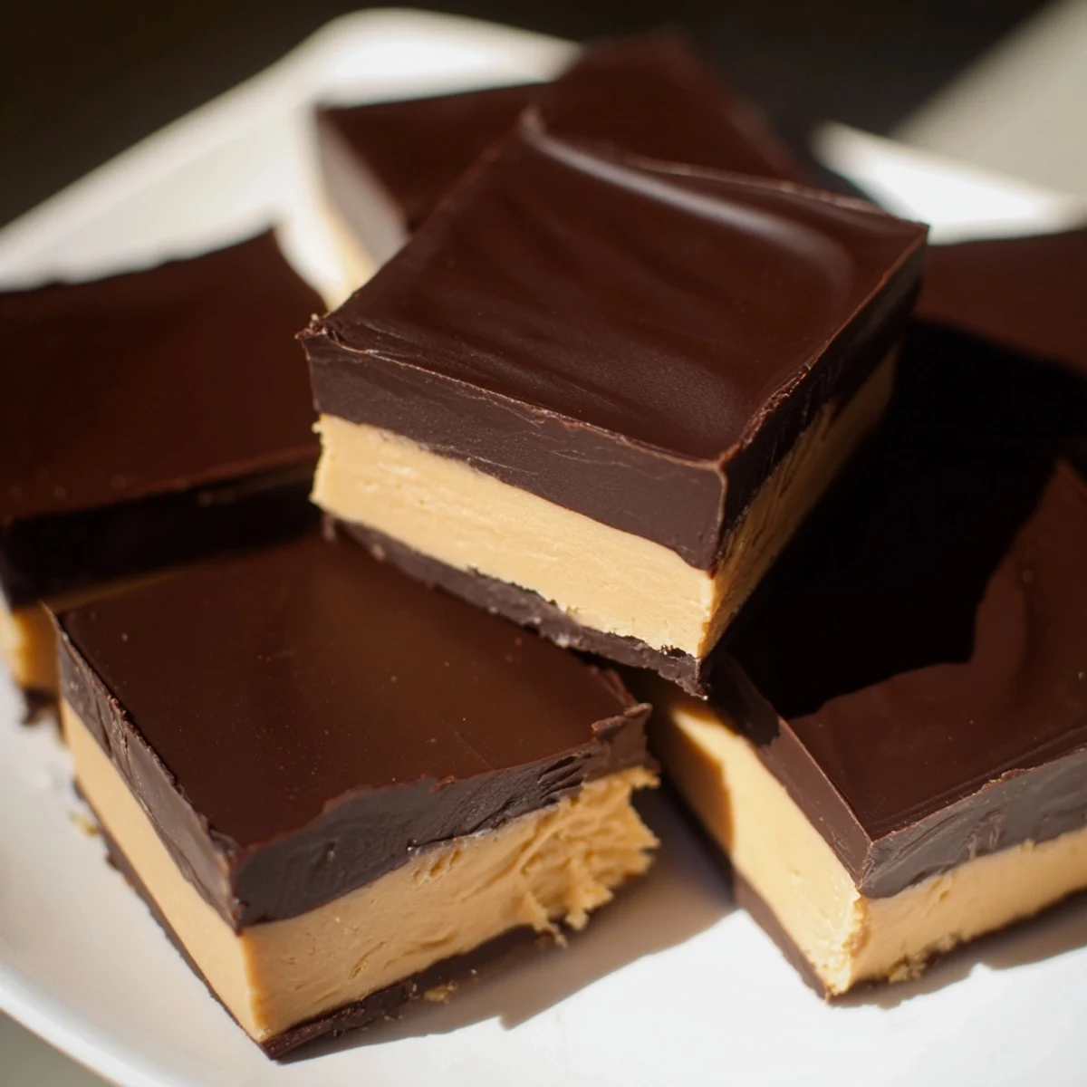 Decadent chocolate peanut butter fudge squares garnished with sea salt, ideal for sweet cravings and special occasions.