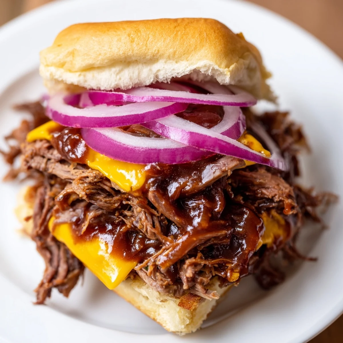MVP Beef Brisket Sliders with smoky BBQ sauce piled high, garnished with coleslaw for a festive tailgate snack.