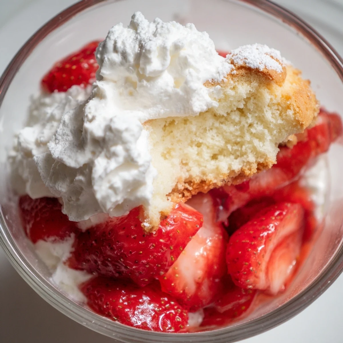 Valentine Strawberry Shortcake Cups layered with tender biscuit, sweet berries, and fluffy whipped cream.