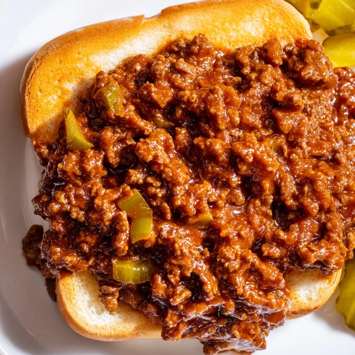 Homemade Beef Sloppy Joes with savory tomato sauce on buttery toasted buns for dinner.
