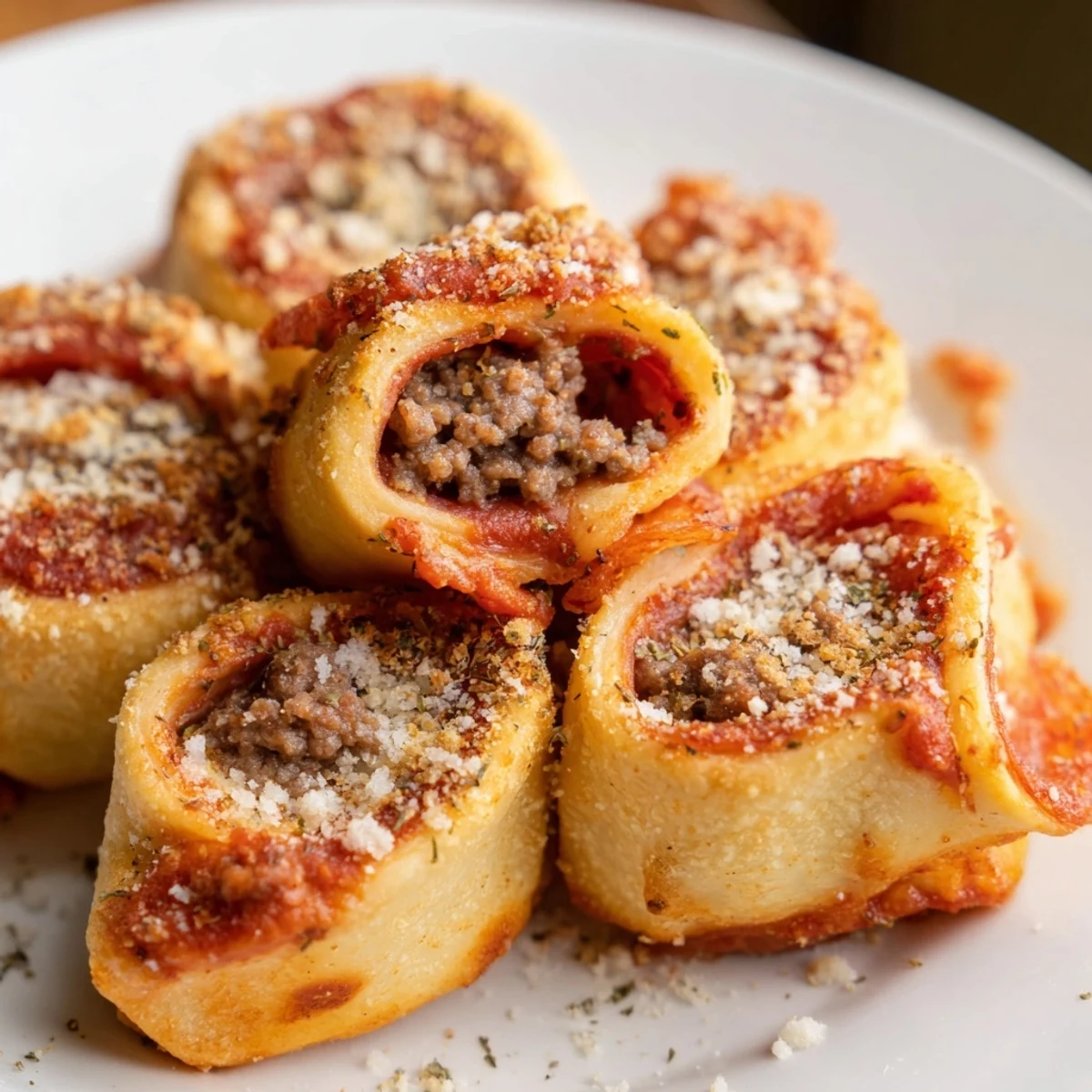 Savory Game Day Pizza Rolls with Beef Pepperoni stacked high, perfect for snacking and sharing during football season.