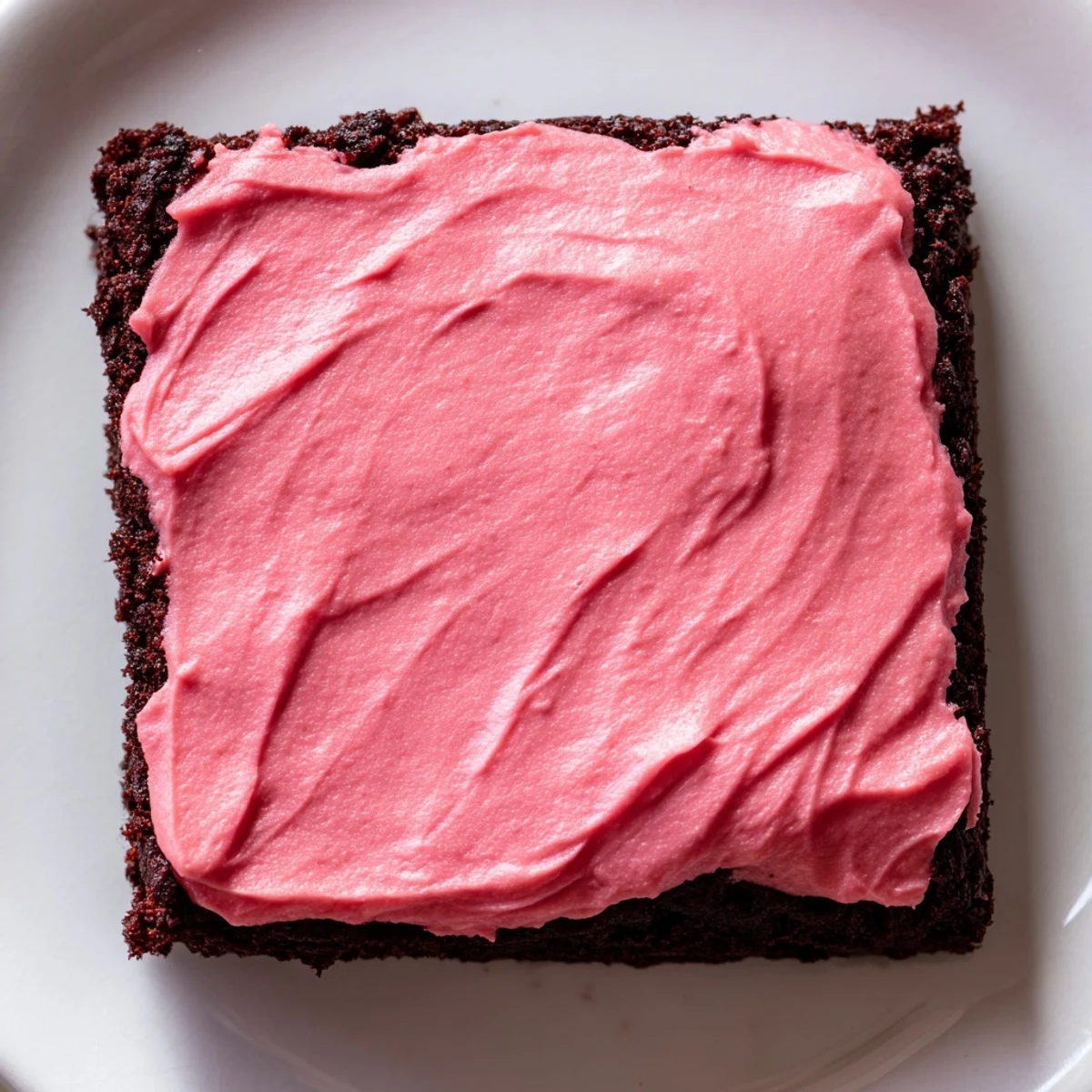 Warm brownies topped with bright pink frosting, cooling on a wire rack, perfect for a party.