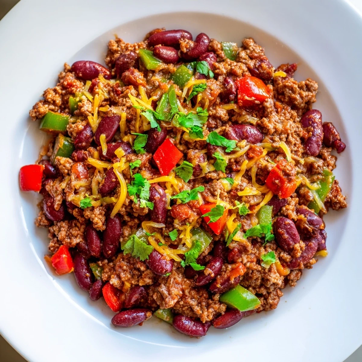 Spicy Beef Chili with Kidney Beans simmering in a Dutch oven, ready to serve with crusty cornbread on the side.