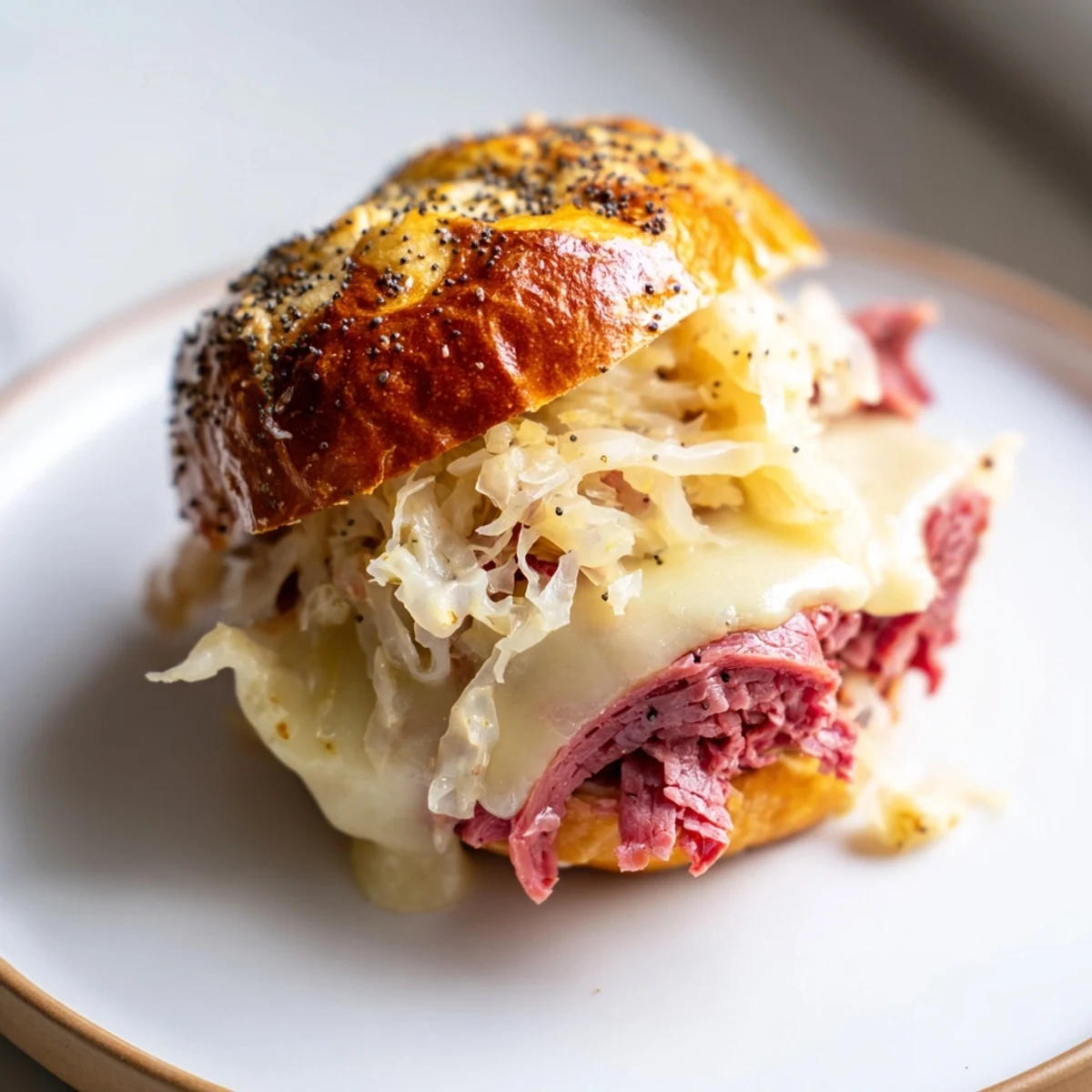 Appetizer platter of Corned Beef Sliders with Stone Ground Mustard, featuring toasted buns and tangy mustard for game day.