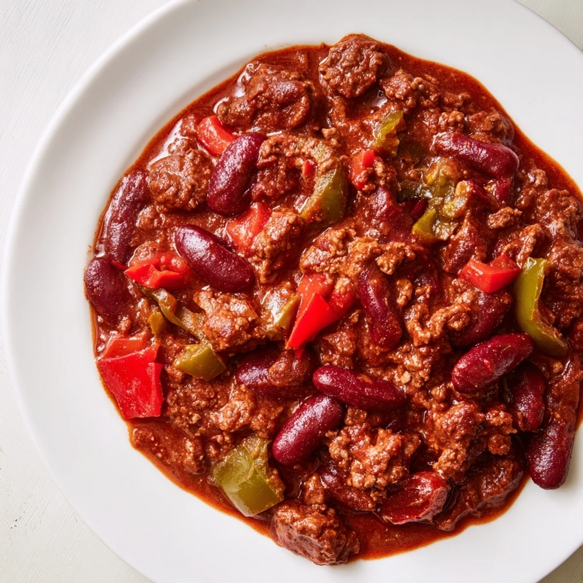 Hearty Spicy Beef Chili with Kidney Beans and Peppers served in a crockpot, ready for a cozy game day meal with shredded cheese.