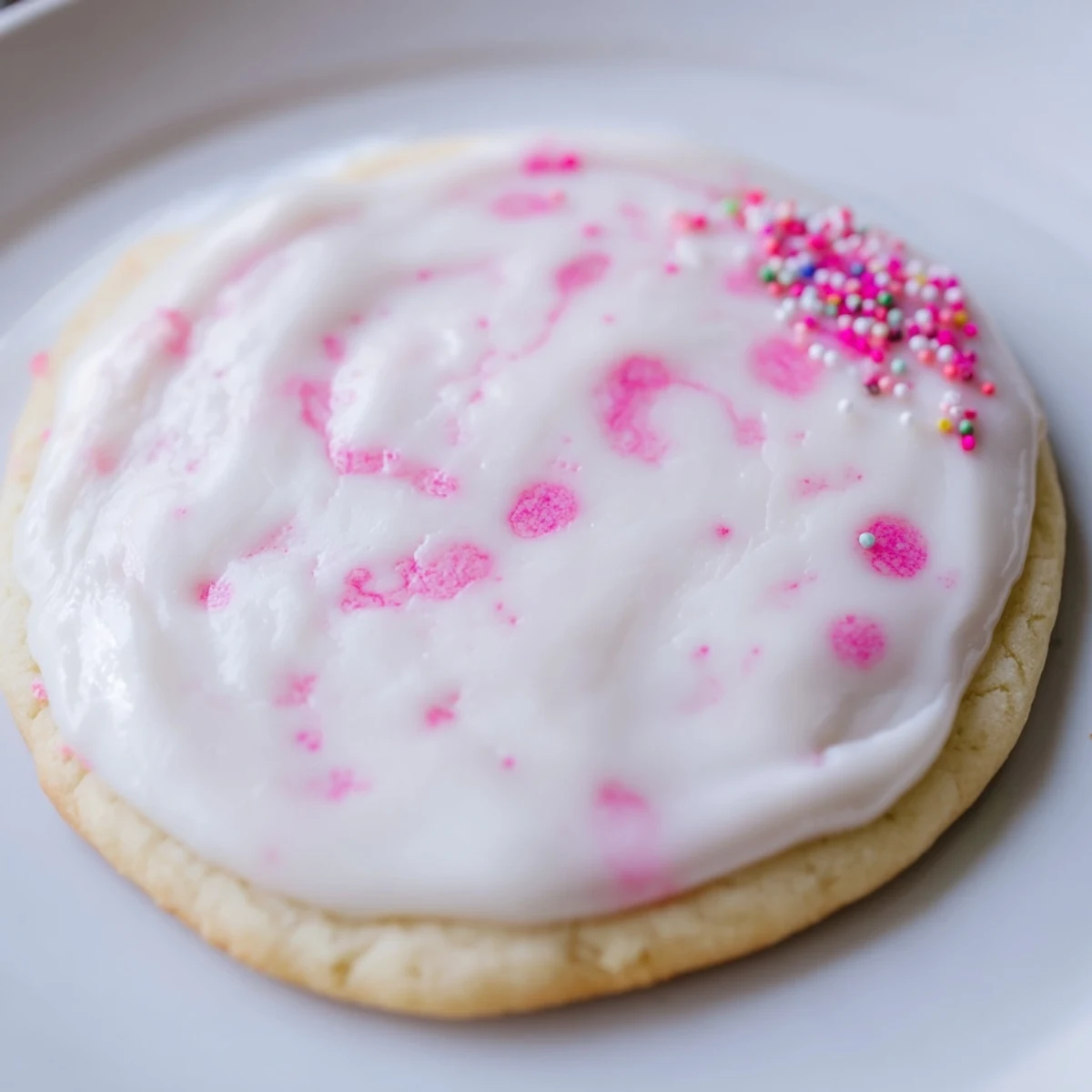 A glossy, smooth Sugar Cookie Icing pours from a whisk in a mixing bowl, ready for decorating baked cookies.  