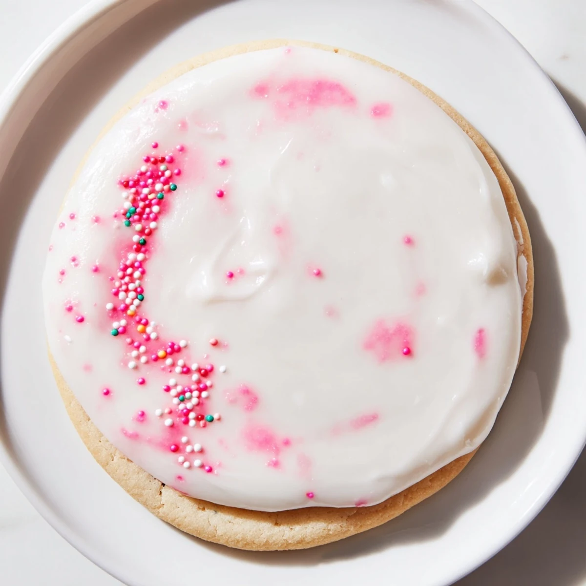 Freshly decorated sugar cookies display vibrant red and blue icing, topped with sprinkles for a festive look.  