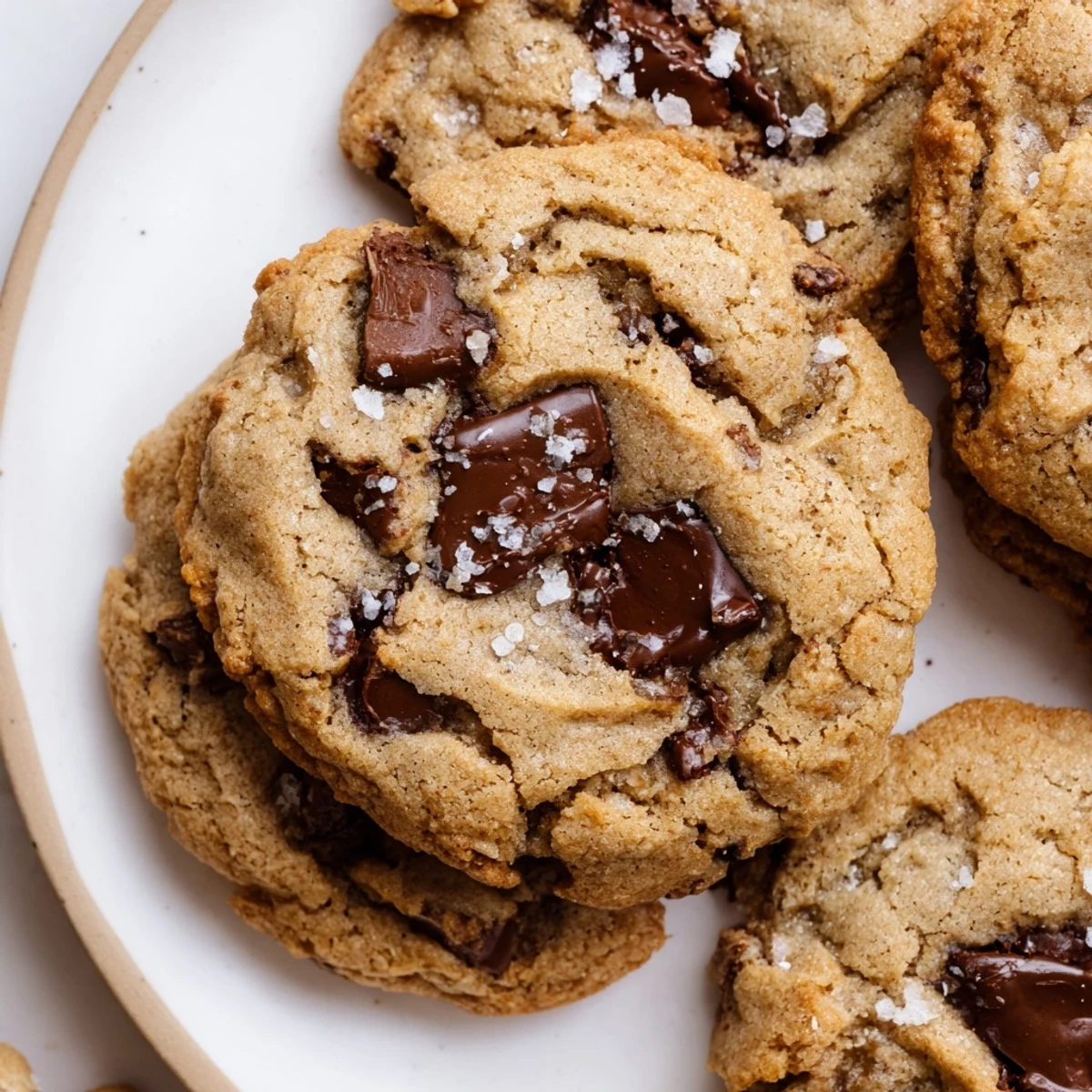 Close-up of a Miso Chocolate Chip Cookies broken open to reveal soft, chewy interior and melted chocolate chips.