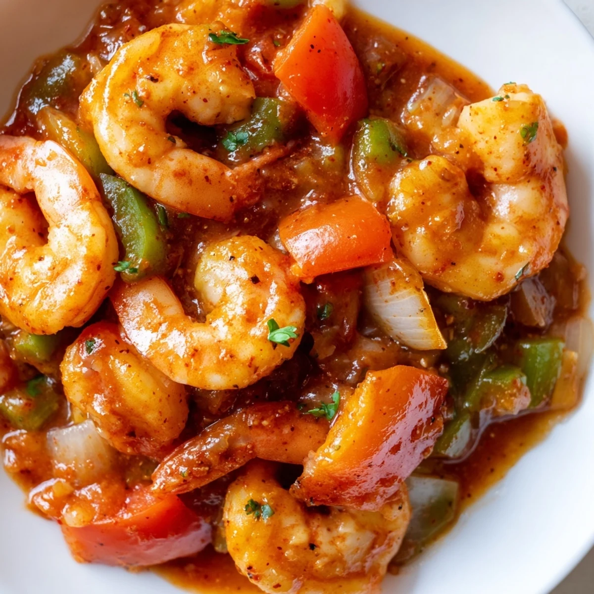 Vibrant Bubba Gump Shrimp New Orleans served over creamy grits with a sprinkle of fresh parsley, showcasing Cajun spices and tender pink shrimp.