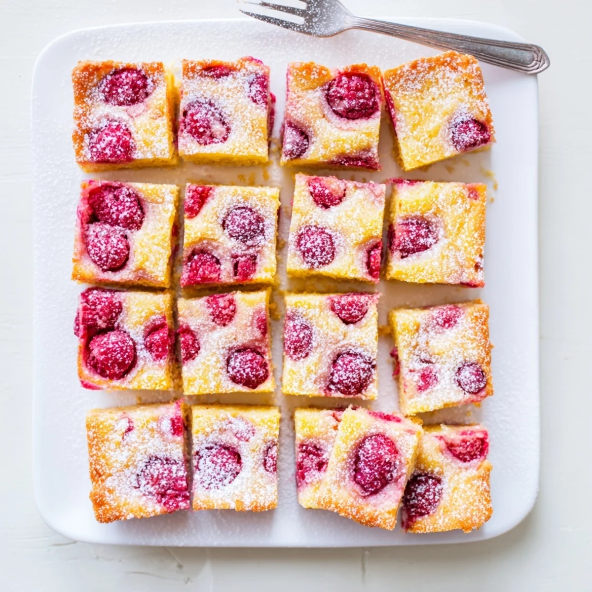 Golden homemade raspberry lemonade bars with buttery shortbread crust and fresh berry swirls