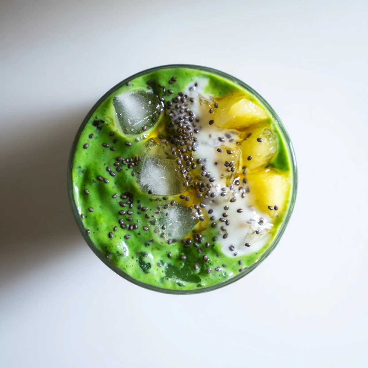 Creamy Greek yogurt green smoothie blended with fresh spinach and pineapple in a clear glass
