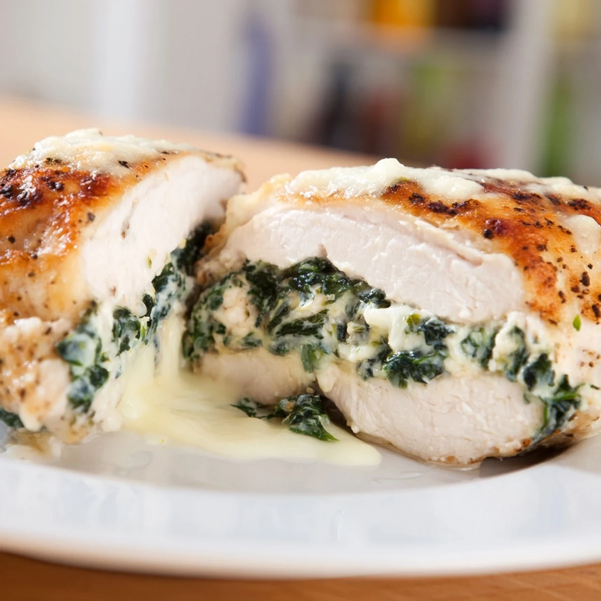 Juicy stuffed chicken filled with creamy ricotta and fresh spinach mixture baked until golden brown