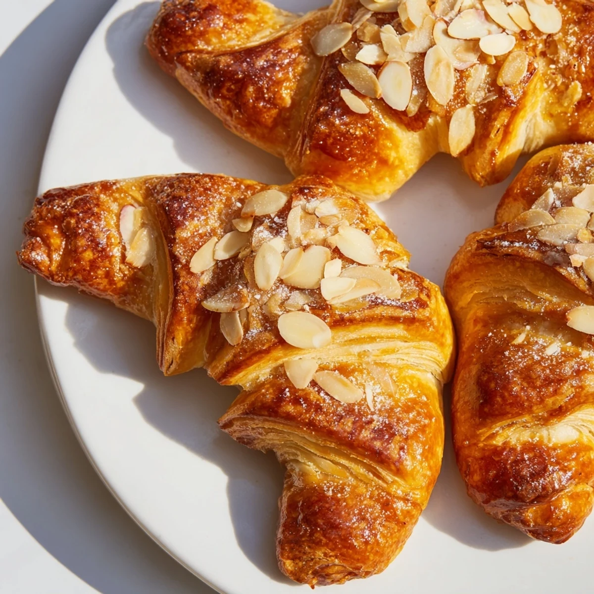 Buttery puff pastry bear claws sprinkled with sliced almonds and coarse sugar