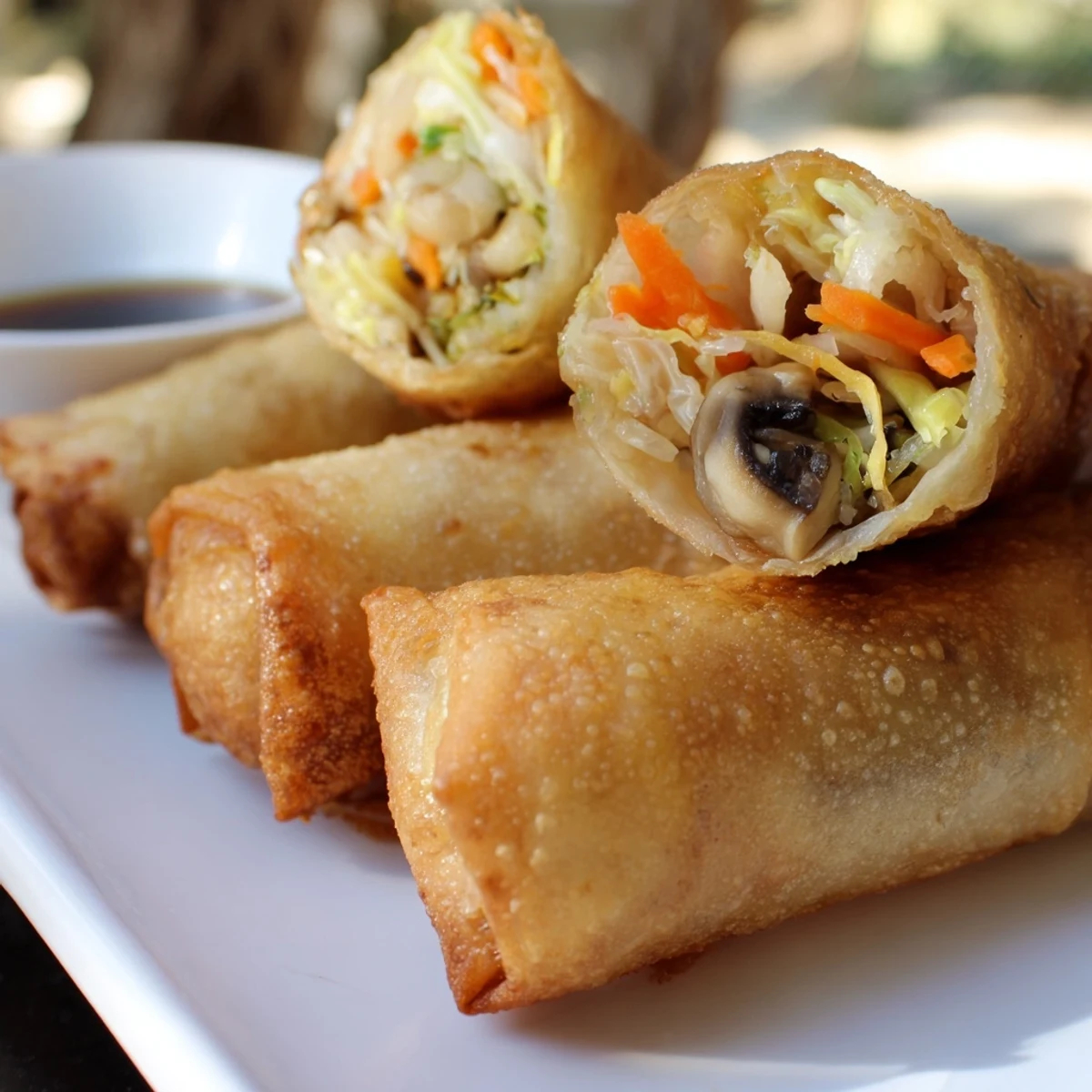 Vietnamese-style crispy rice paper spring rolls fried to perfection with dipping sauce
