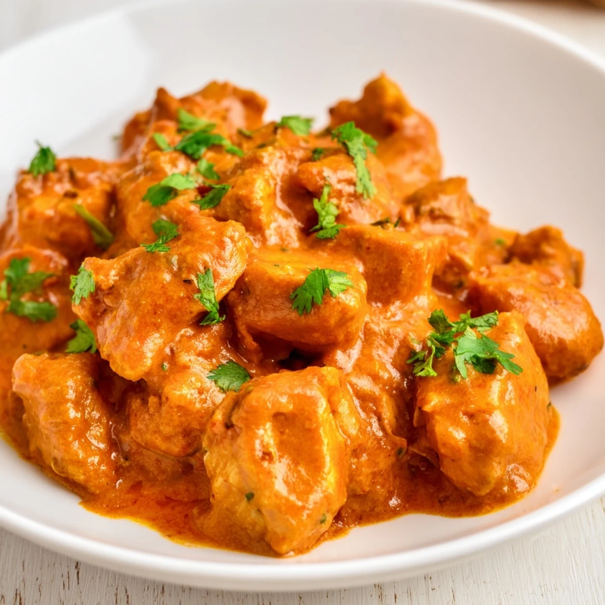 Creamy Instant Pot Butter Chicken with tender pieces in rich spiced tomato sauce over fluffy white rice