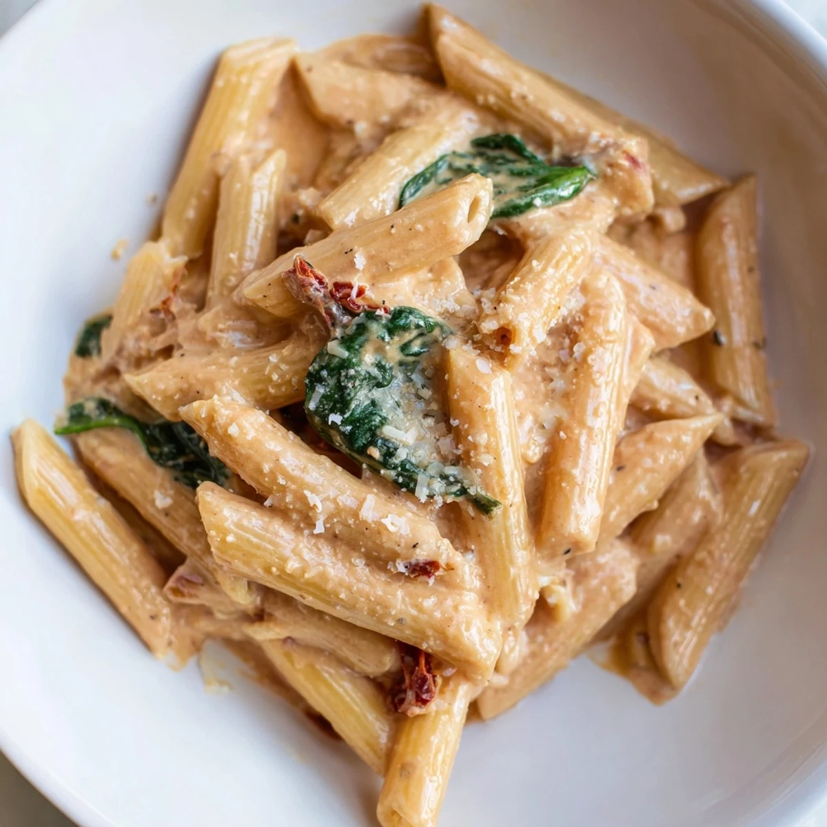 One Pan Creamy Sun Dried Tomato Spinach Pasta