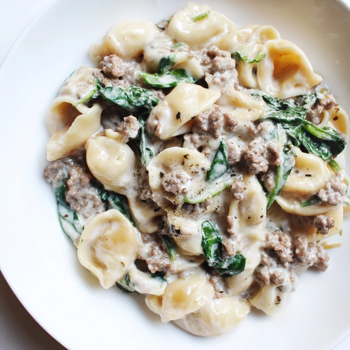 Twirls of high protein beef pasta coated in rich, velvety cream sauce