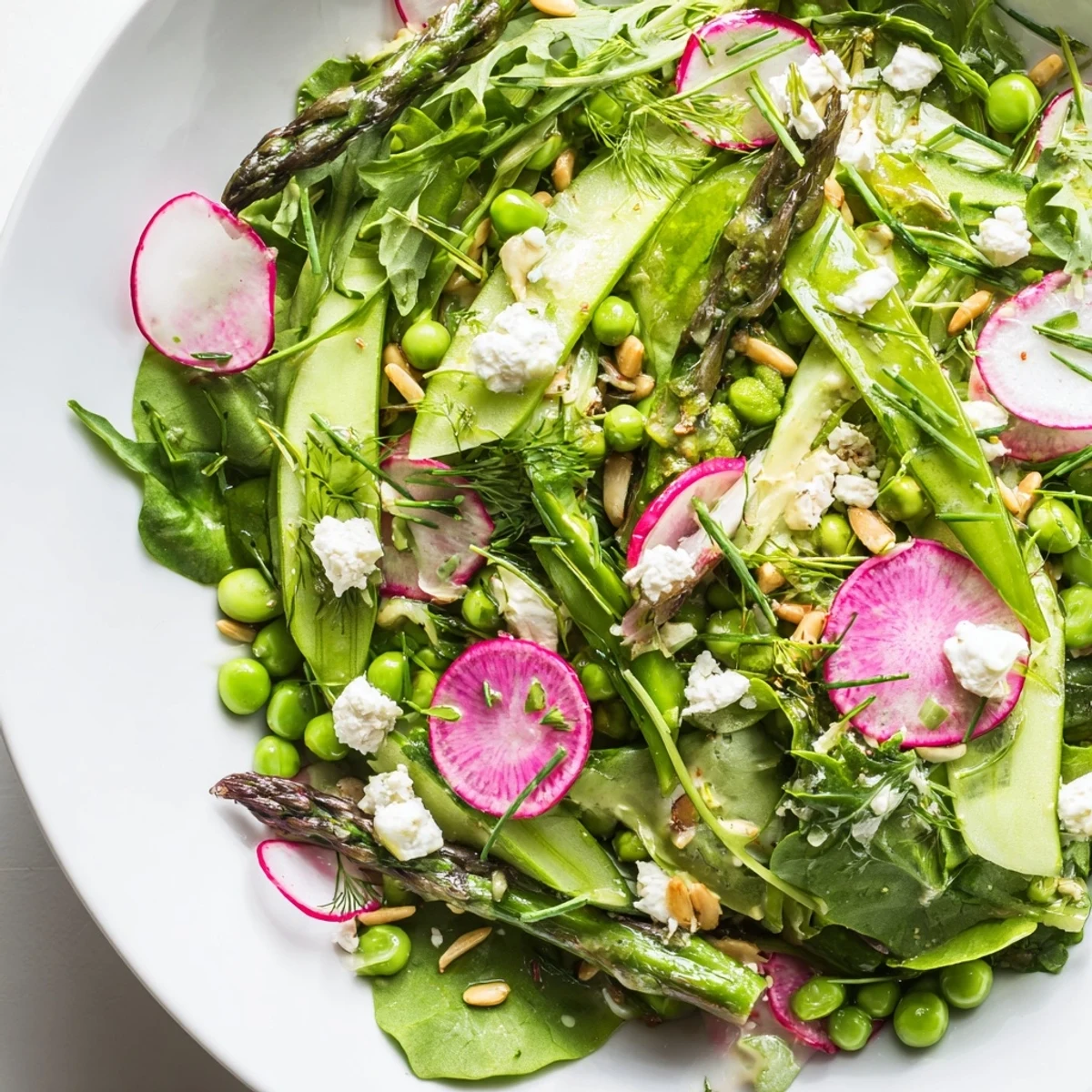 Fresh greens and shaved vegetables make this Bright Spring Salad burst with color