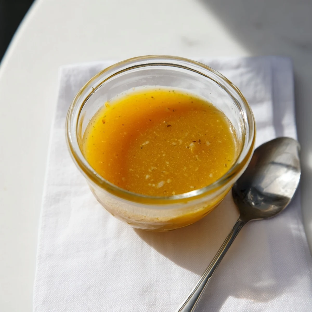 Bright citrus vinaigrette being whisked in a bowl with glistening olive oil and vibrant citrus segments