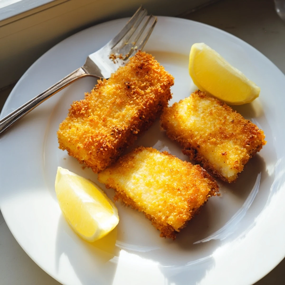 Golden crispy Greek fried cheese sizzling in pan with fresh lemon wedges nearby