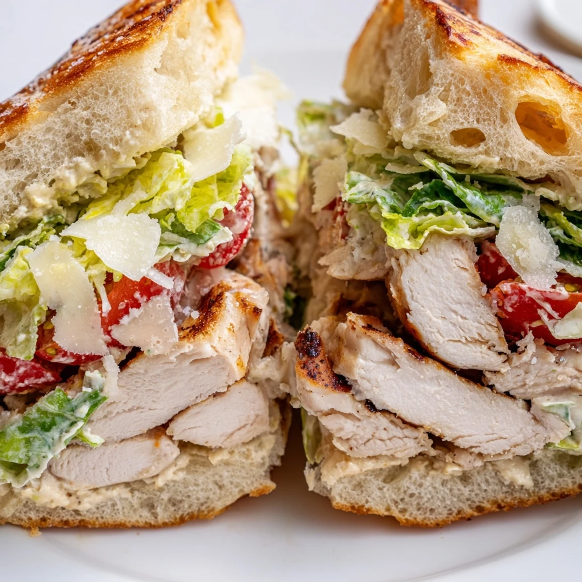 Juicy grilled chicken layered with creamy Caesar dressing and fresh romaine on crusty bread
