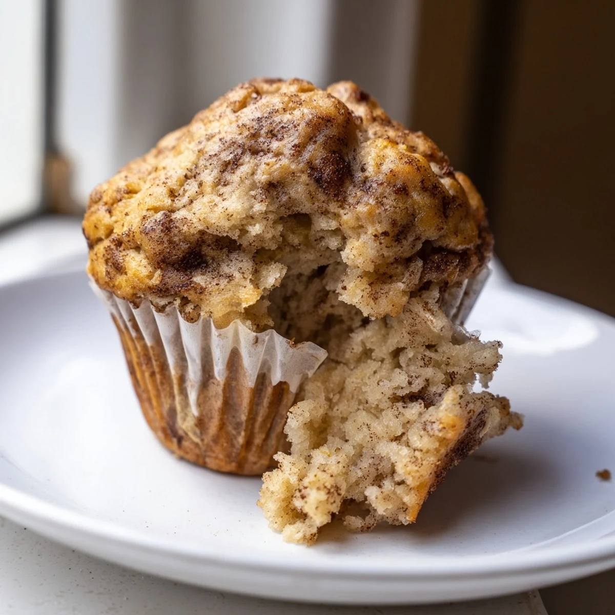 Golden banana muffins with domed tops cooling on a rustic wire rack