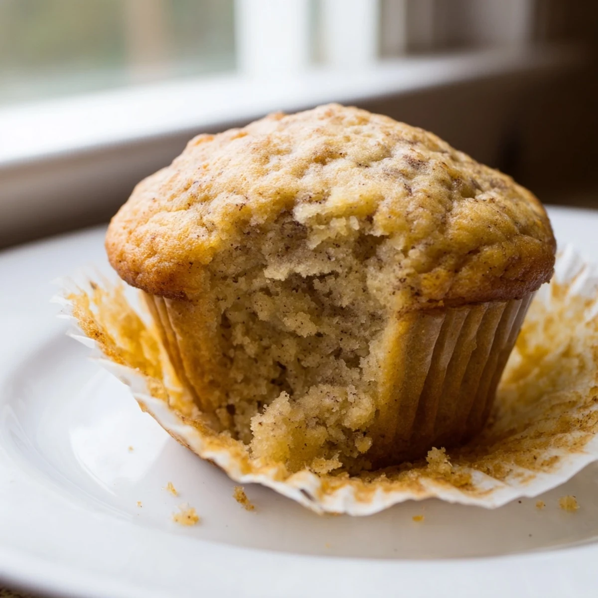 Moist banana muffins with cracked tops served warm with melted butter