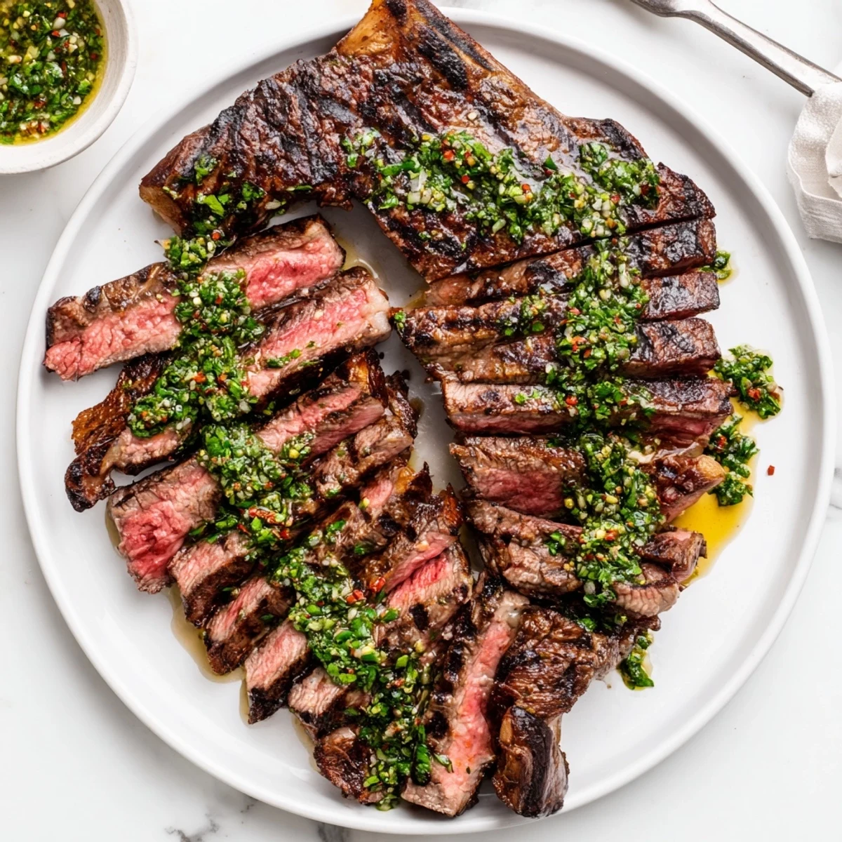 Chimichurri Steak Recipe: grilled ribeye sliced, herb sauce bright and zesty