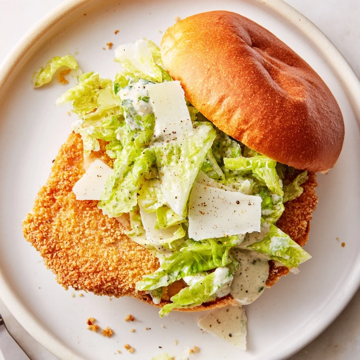 Crispy Chicken Caesar Sandwich Recipe served hot on a butter-toasted bun, ready