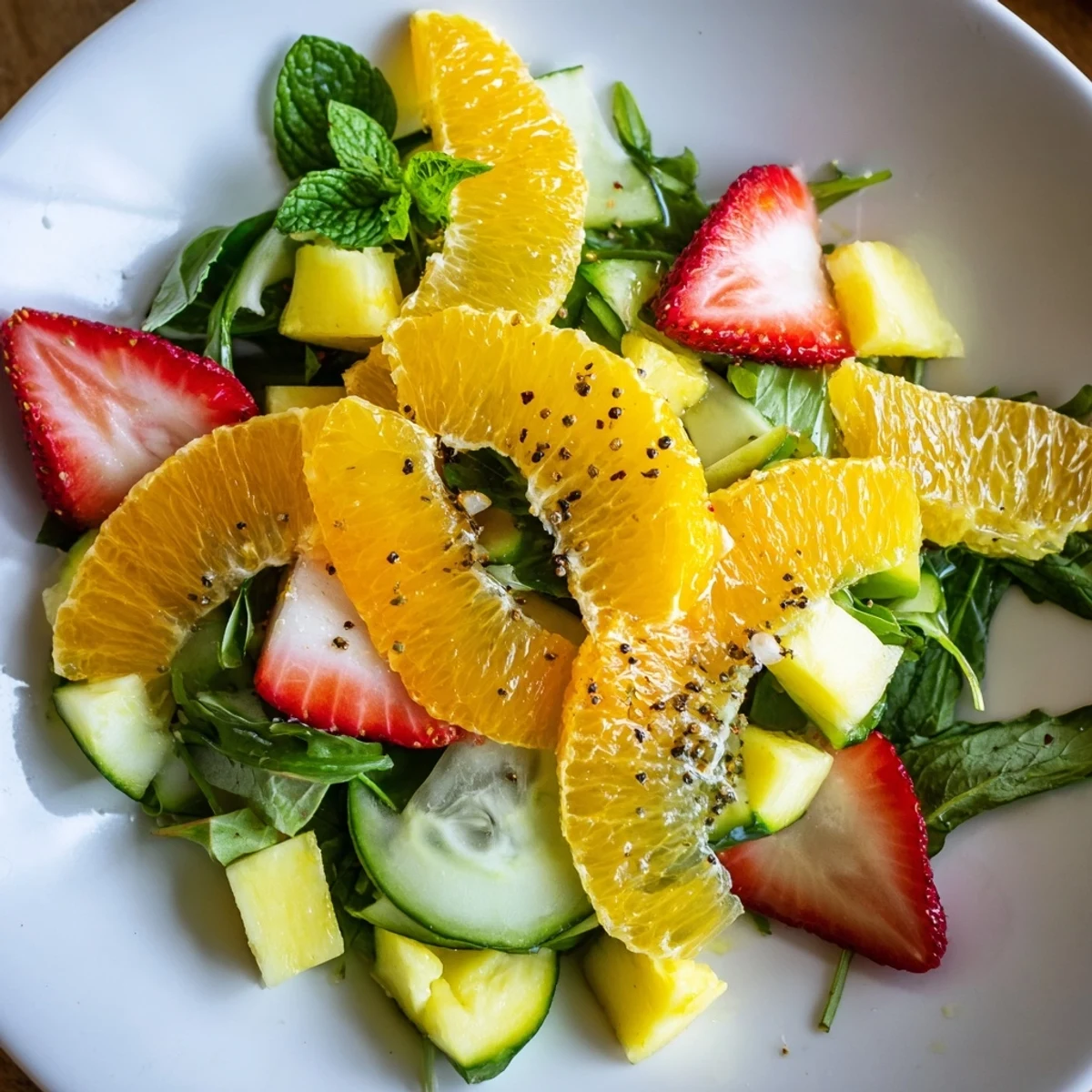 Serve Sunshine Salad immediately as a bright summer side with chilled iced tea