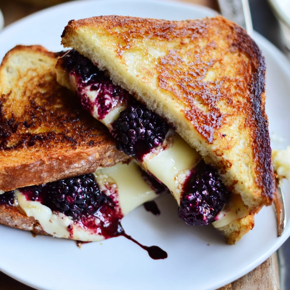 Blackberry Balsamic and Brie Grilled Cheese with oozy melted cheese and balsamic reduction