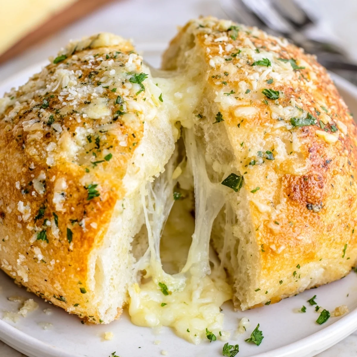 Warm Buttery Cheese Garlic Rolls brushed with garlic butter, sprinkled parsley