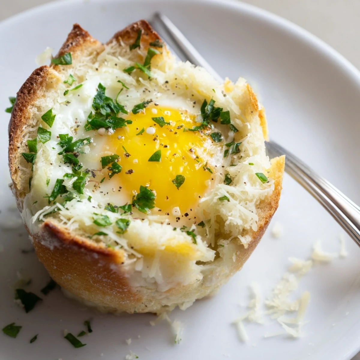 Cheesy Lazy Garlic Bread Egg Cups, crisped bread nests holding soft yolks