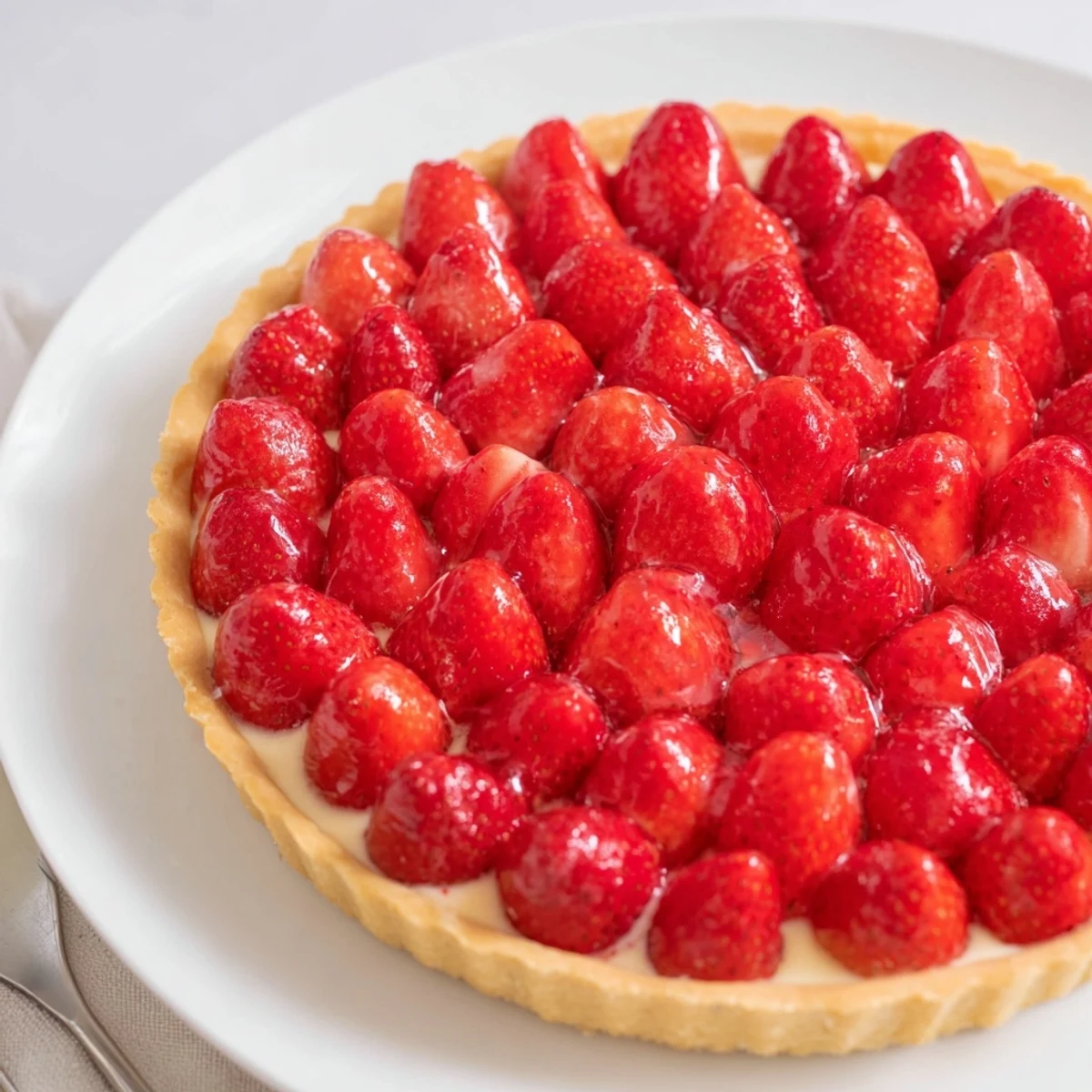 Summer Tarte aux Fraises served chilled, garnished with fresh mint sprigs