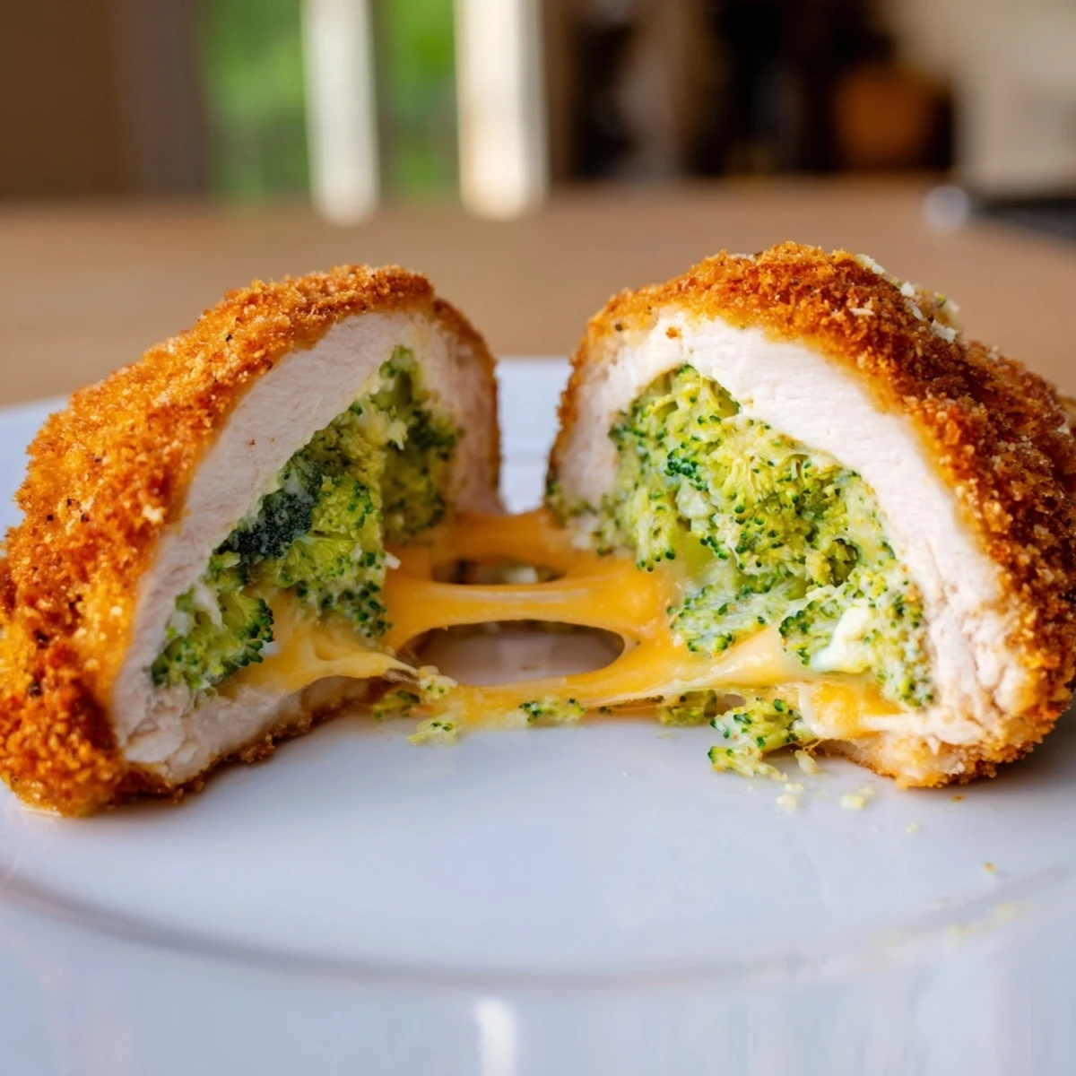 Broccoli Cheese Stuffed Chicken Breast, bubbling cheddar and tender green filling visible