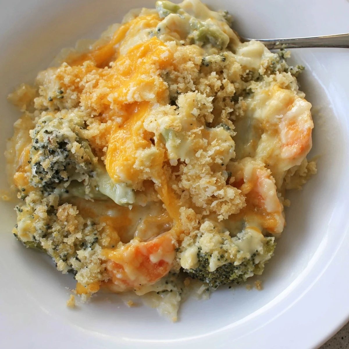 Warm Cheese Bake Broccoli Carrots served steaming alongside roasted chicken, comforting
